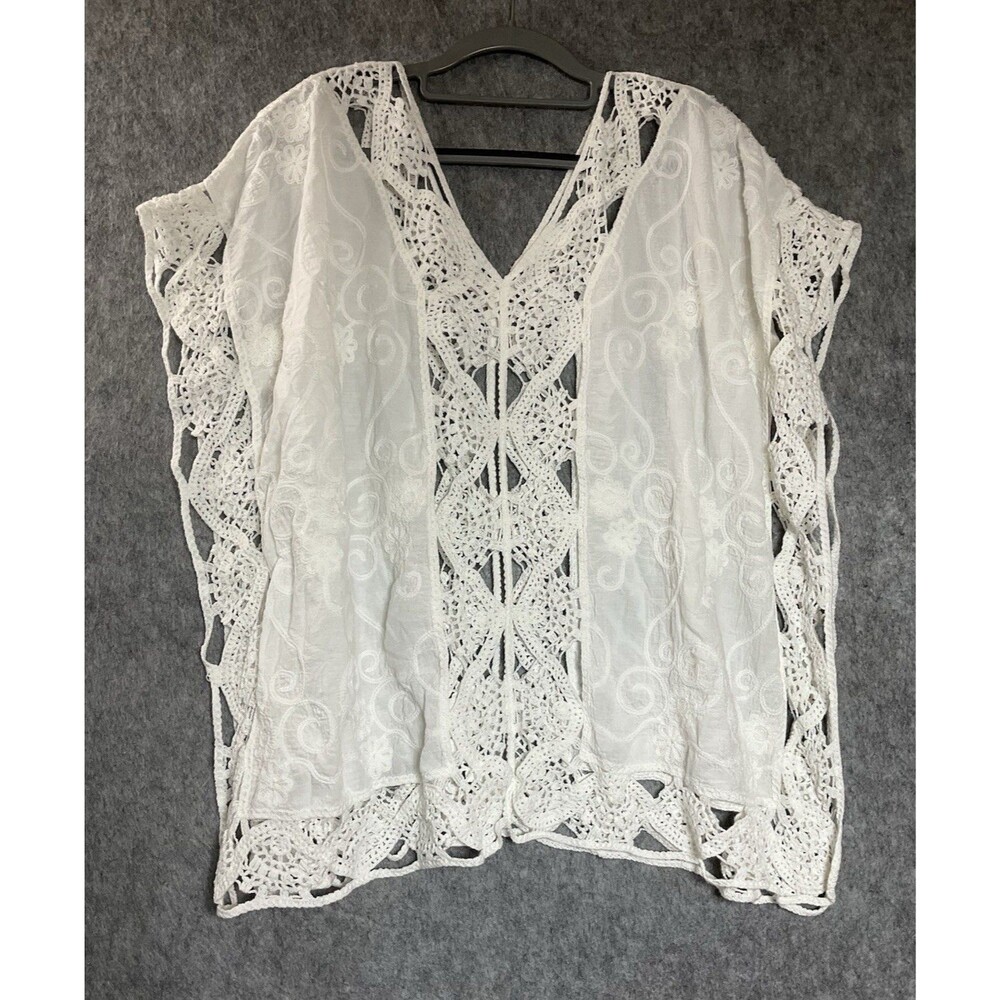 Do Everything in Love Shirt Womens OS White Crochet Lace Sheer Relaxed Boho Top